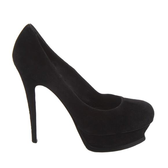 Yves St Laurent 7 Sexy Suede Platform Tribtoo Heels Stiletto Pump Black 37.5 YSL - Picture 1 of 6